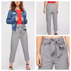 Free People West Side Tie Pant Black White Gingham